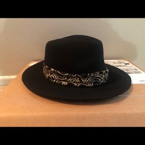 Chicos Black Fedora with Gold/Black Band NWT